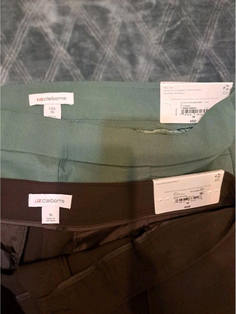 2 Lots Of Liz claiborne green Lisa Flare Leg &Brown Wide Leg Stretch size 16